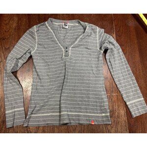 The North Face Henley Sweater Women's Medium Striped Long Sleeve Causal Gray
